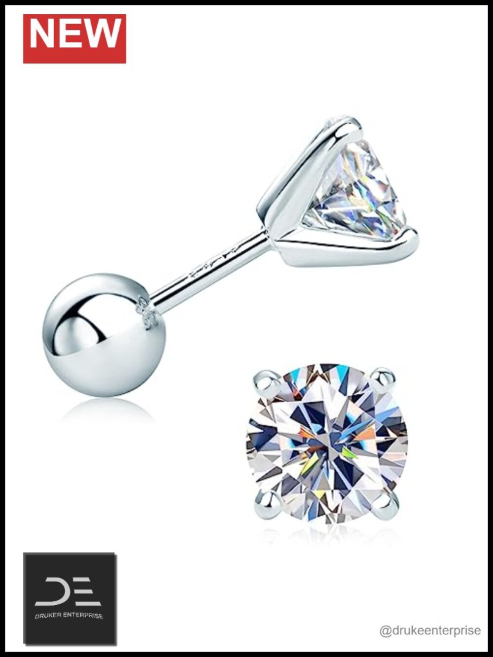 Moissanite Stud Earrings 925 Sterling Silver Screw Back 1ct Each Prong Setting